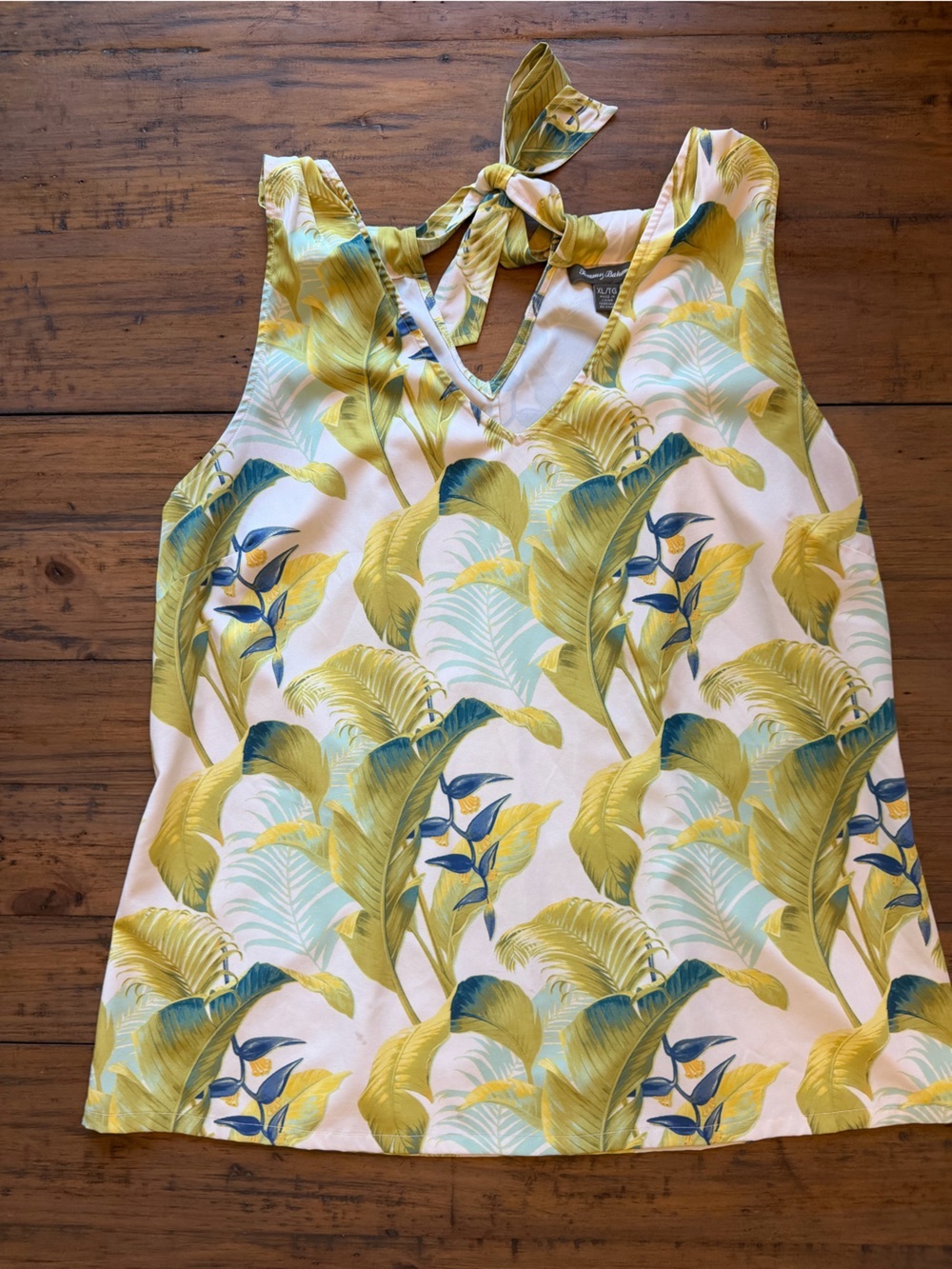 Tommy Bahama Yellow and Blue Tropical Leaf Tank Top